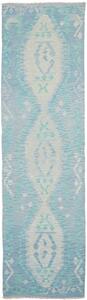 Tappeto Kilim Stilizzato Azzurro Bianco Avorio Corsia 82x294 Cm