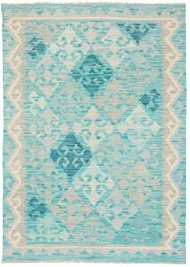 Tappeto Kilim Geometrico Turchese Grigio Chiaro 104x149 Cm