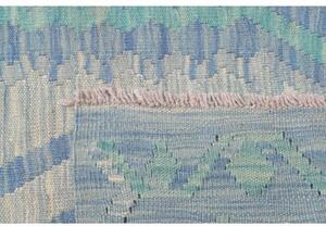 Tappeto Kilim Stilizzato Azzurro Bianco Avorio Corsia 82x294 Cm