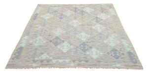 Tappeto Kilim Geometrico Grigio Tortora Azzurro 150x196 Cm