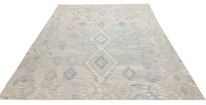 Tappeto Kilim Geometrico Grigio Chiaro Azzurro 207x283 Cm