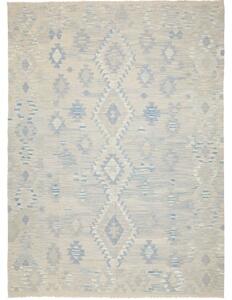 Tappeto Kilim Geometrico Grigio Chiaro Azzurro 207x283 Cm