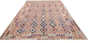 Tappeto Kilim Geometrico Beige Marrone 242x340 Cm