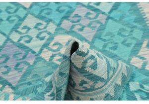 Tappeto Kilim Geometrico Turchese Bianco 106x160 Cm