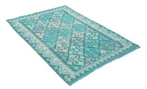 Tappeto Kilim Geometrico Turchese Bianco 106x160 Cm