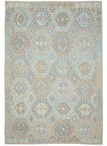Tappeto Kilim Geometrico Grigio Tortora Celeste 204x298 Cm