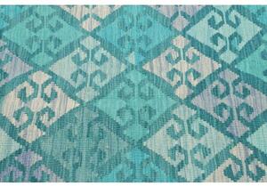 Tappeto Kilim Geometrico Turchese Bianco 106x160 Cm