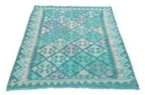 Tappeto Kilim Geometrico Turchese Bianco 106x160 Cm