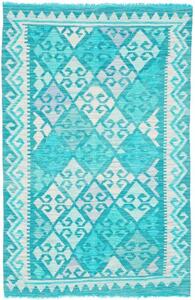 Tappeto Kilim Geometrico Turchese Bianco 106x160 Cm