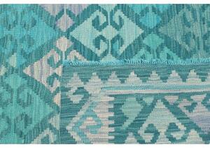 Tappeto Kilim Geometrico Turchese Bianco 106x160 Cm