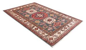 Tappeto Kazak Fine Geometrico Blu Petrolio Beige 150x219 Cm