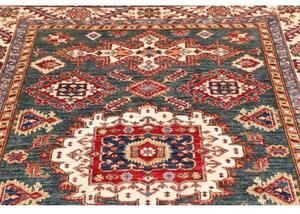 Tappeto Kazak Fine Stilizzato Blu Petrolio Rosso 153x191 Cm