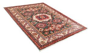 Tappeto Kazak Fine Stilizzato Blu Petrolio Rosso 153x191 Cm
