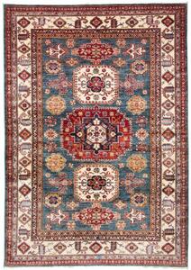 Tappeto Kazak Fine Geometrico Blu Petrolio Beige 150x219 Cm