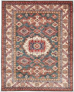 Tappeto Kazak Fine Stilizzato Blu Petrolio Rosso 153x191 Cm