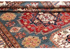 Tappeto Kazak Fine Geometrico Blu Petrolio Beige 150x219 Cm