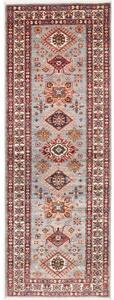 Tappeto Kazak Fine Geometrico Grigio Chiaro Bordeaux Corsia 84x245 Cm