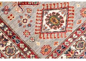Tappeto Kazak Fine Stilizzato Grigio Chiaro Rosso Mattone Corsia 80x244 Cm