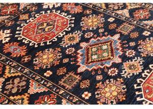 Tappeto Kazak Fine Geometrico Blu Scuro Rosso 129x187 Cm