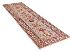 Tappeto Kazak Fine Stilizzato Grigio Chiaro Rosso Mattone Corsia 80x244 Cm
