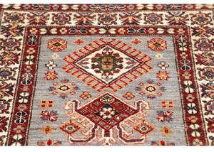 Tappeto Kazak Fine Geometrico Grigio Chiaro Bordeaux Corsia 84x245 Cm