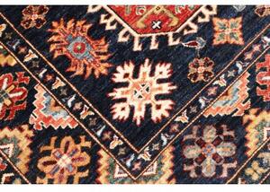 Tappeto Kazak Fine Geometrico Blu Scuro Rosso 129x187 Cm