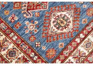 Tappeto Kazak Fine Geometrico Blu Rosso Ruggine Corsia 83x245 Cm