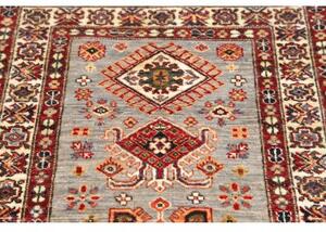 Tappeto Kazak Fine Stilizzato Grigio Chiaro Rosso Mattone Corsia 80x244 Cm