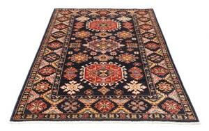 Tappeto Kazak Fine Geometrico Blu Scuro Rosso 129x187 Cm