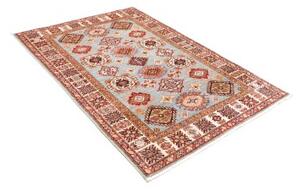 Tappeto Kazak Fine Stilizzato Azzurro Rosso 127x184 Cm