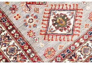 Tappeto Kazak Fine Geometrico Grigio Chiaro Bordeaux Corsia 84x245 Cm