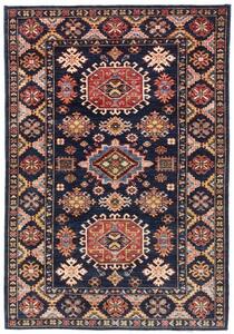 Tappeto Kazak Fine Geometrico Blu Scuro Rosso 129x187 Cm
