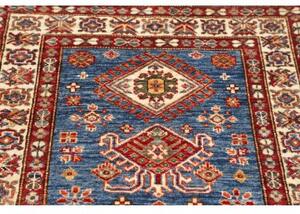 Tappeto Kazak Fine Geometrico Blu Rosso Ruggine Corsia 83x245 Cm