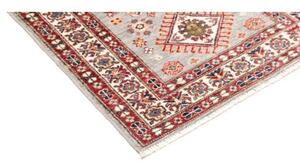 Tappeto Kazak Fine Geometrico Grigio Chiaro Bordeaux Corsia 84x245 Cm