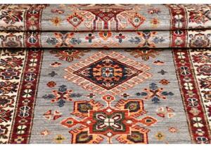 Tappeto Kazak Fine Geometrico Grigio Chiaro Bordeaux Corsia 84x245 Cm
