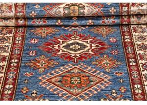 Tappeto Kazak Fine Geometrico Blu Rosso Ruggine Corsia 83x245 Cm