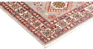 Tappeto Kazak Fine Stilizzato Grigio Chiaro Rosso Mattone Corsia 80x244 Cm