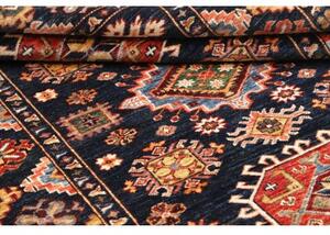 Tappeto Kazak Fine Geometrico Blu Scuro Rosso 129x187 Cm