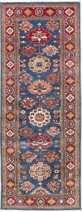 Tappeto Kazak Fine Stilizzato Blu Rosso Mattone Corsia 76x202 Cm