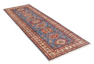 Tappeto Kazak Fine Geometrico Blu Rosso Ruggine Corsia 83x245 Cm