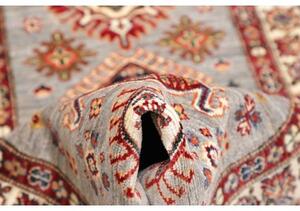Tappeto Kazak Fine Stilizzato Grigio Chiaro Rosso Mattone Corsia 80x244 Cm