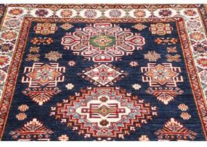 Tappeto Kazak Fine Stilizzato Blu Scuro Avorio 127x182 Cm