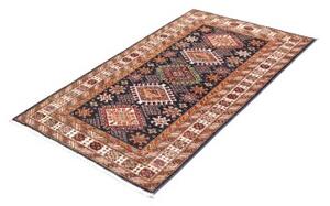 Tappeto Kazak Fine Geometrico Blu Notte Rosso Mattone 92x150 Cm