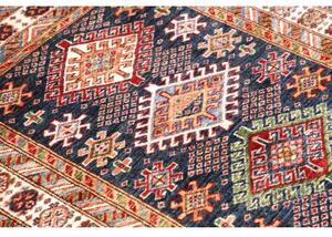 Tappeto Kazak Fine Geometrico Blu Notte Rosso Mattone 92x150 Cm