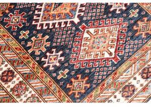 Tappeto Kazak Fine Geometrico Blu Notte Rosso Mattone 92x150 Cm