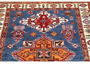 Tappeto Kazak Fine Stilizzato Blu Avorio 103x158 Cm