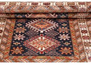 Tappeto Kazak Fine Geometrico Blu Notte Rosso Mattone 92x150 Cm