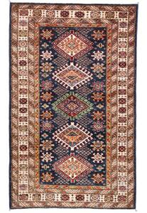 Tappeto Kazak Fine Geometrico Blu Notte Rosso Mattone 92x150 Cm
