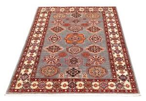 Tappeto Kazak Fine Stilizzato Grigio Rosso 104x142 Cm