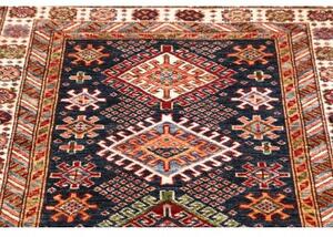 Tappeto Kazak Fine Geometrico Blu Notte Rosso Mattone 92x150 Cm